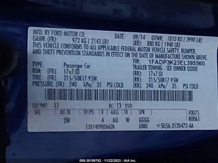2014 FORD FOCUS SE - 1FADP3K23EL395560
