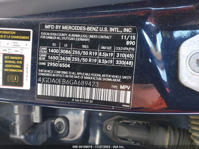 2016 MERCEDES-BENZ GLE 300D 4MATIC 4JGDA0EB6GA689423
