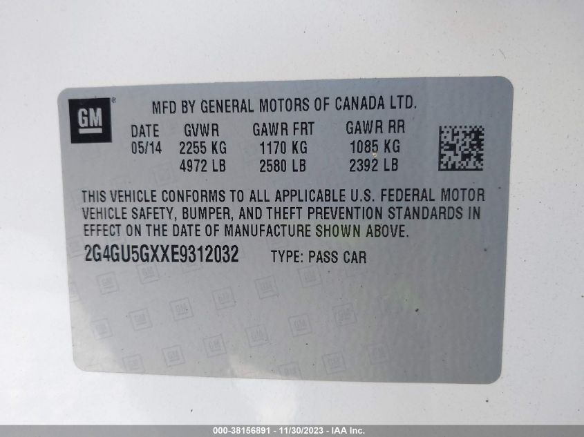 2014 BUICK REGAL GS - 2G4GU5GXXE9312032