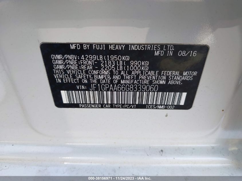 2016 SUBARU IMPREZA - JF1GPAA66G8339060