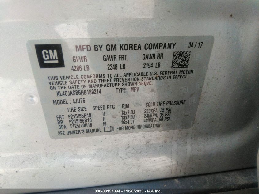 2017 BUICK ENCORE PREFERRED - KL4CJASB6HB189214