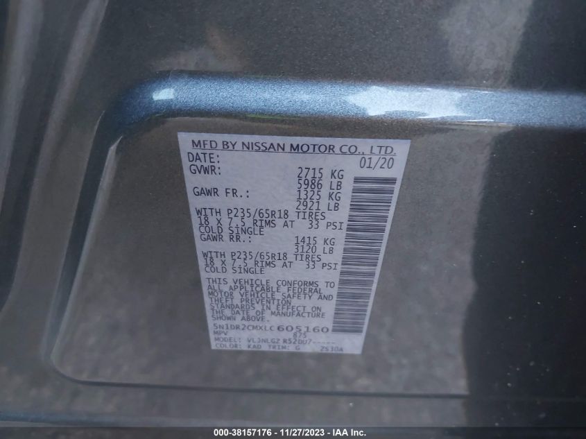 2020 NISSAN PATHFINDER SL - 5N1DR2CMXLC605160
