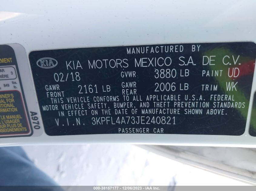 2018 KIA FORTE LX/S - 3KPFL4A73JE240821