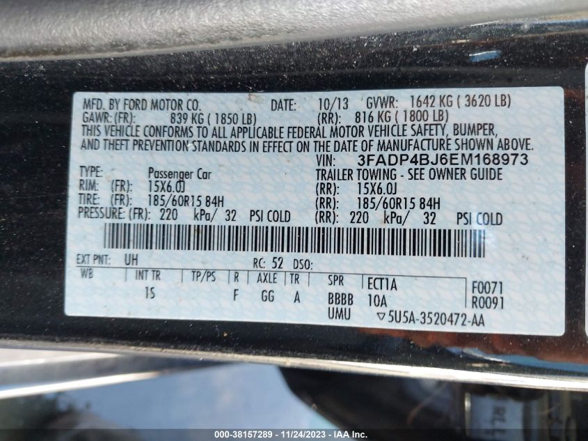 2014 FORD FIESTA SE - 3FADP4BJ6EM168973