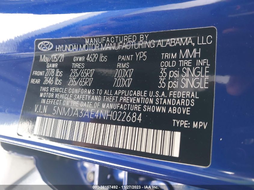 2022 HYUNDAI TUCSON SE - 5NMJA3AE4NH022684