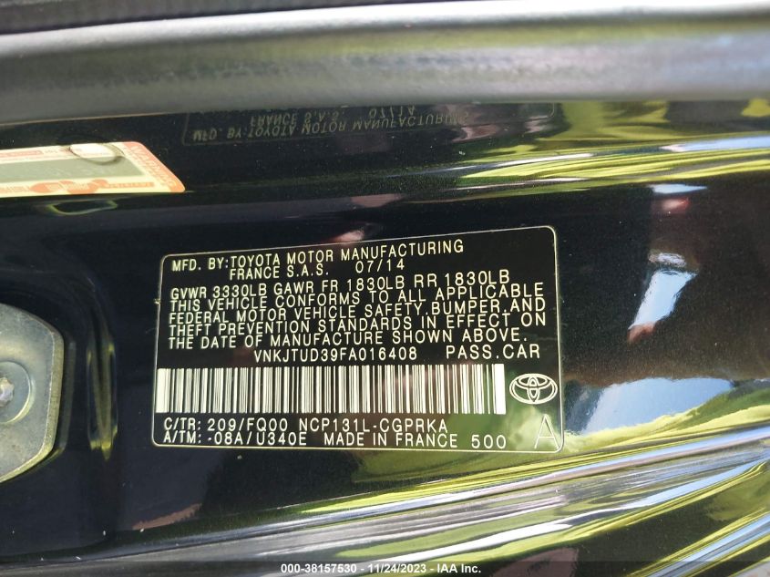 2015 TOYOTA YARIS L - VNKJTUD39FA016408
