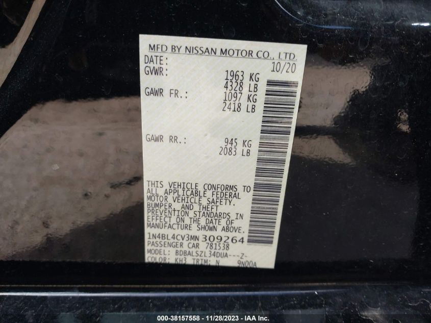 2021 NISSAN ALTIMA SR - 1N4BL4CV3MN309264