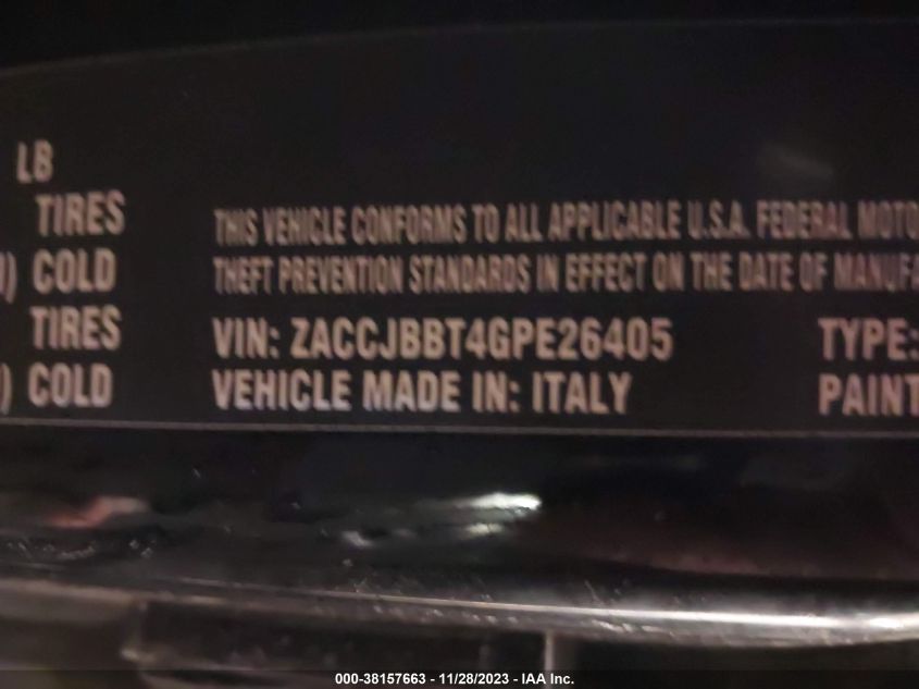2016 JEEP RENEGADE LATITUDE - ZACCJBBT4GPE26405