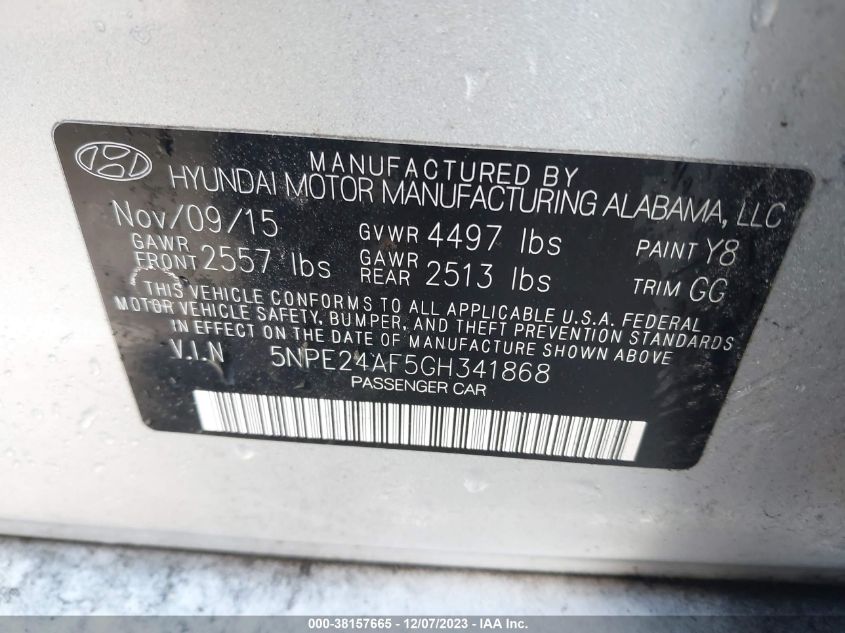 2016 HYUNDAI SONATA 2.4L SE - 5NPE24AF5GH341868