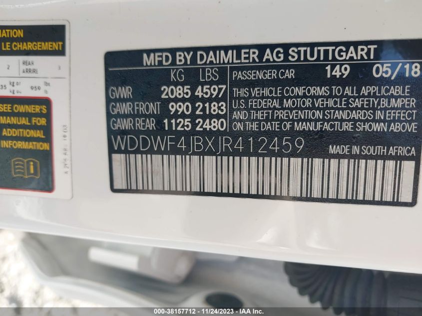 2018 MERCEDES-BENZ C 300 - WDDWF4JBXJR412459