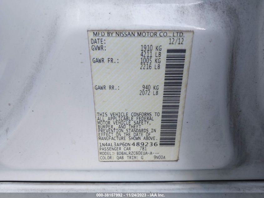 2013 NISSAN ALTIMA 2.5 S - 1N4AL3AP6DN489236