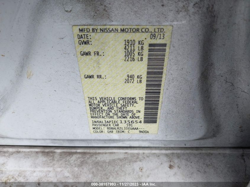 2014 NISSAN ALTIMA 2.5/S/SV/SL - 1N4AL3AP1EC135654