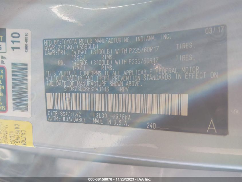2017 TOYOTA SIENNA LE - 5TDKZ3DC6HS843116