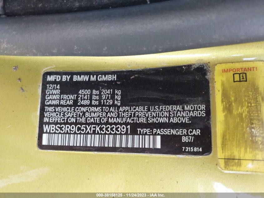 2015 BMW M4 WBS3R9C5XFK333391