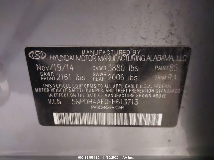 2015 HYUNDAI ELANTRA SE - 5NPDH4AE0FH613713