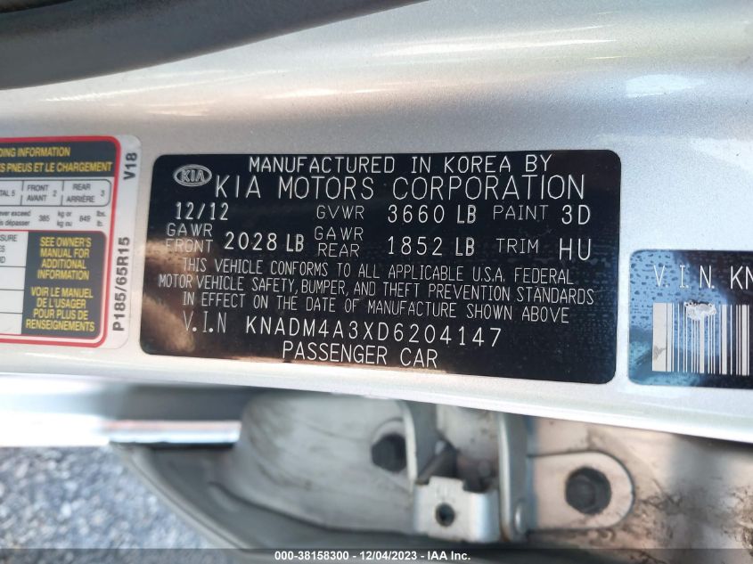 2013 KIA RIO LX - KNADM4A3XD6204147