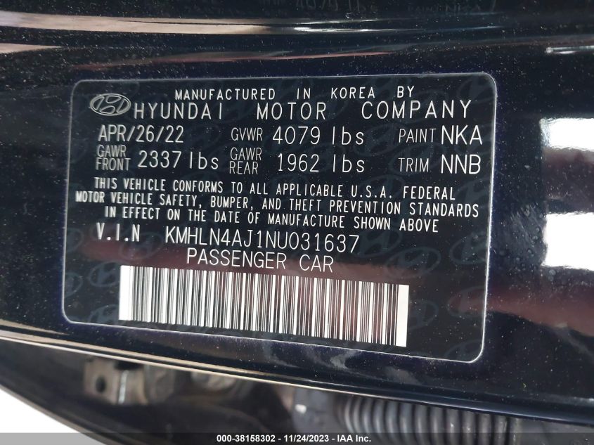 2022 HYUNDAI ELANTRA HYBRID LIMITED - KMHLN4AJ1NU031637