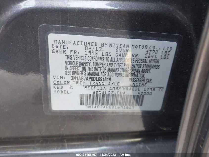 2013 NISSAN SENTRA S/SV/SR/SL - 3N1AB7AP0DL691819