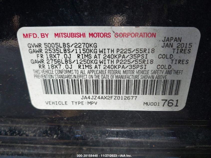 2015 MITSUBISHI OUTLANDER GT - JA4JZ4AX2FZ012677