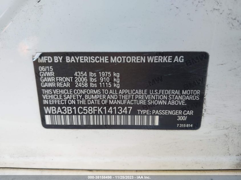 2015 BMW 320I - WBA3B1C58FK141347