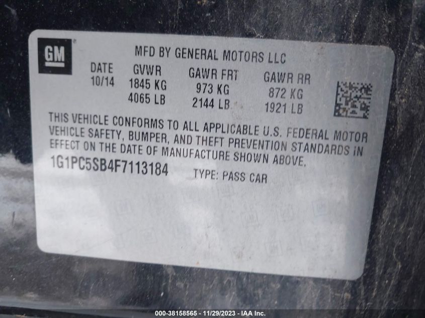 2015 CHEVROLET CRUZE LT - 1G1PC5SB4F7113184