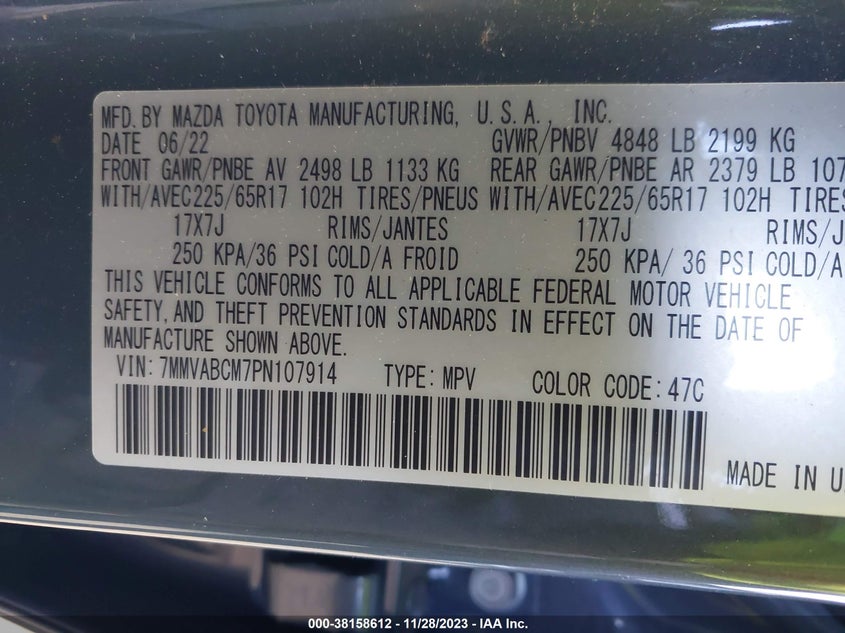 VIN 7MMVABCM7PN107914 2023 MAZDA CX-50 PREFERRED PLUS