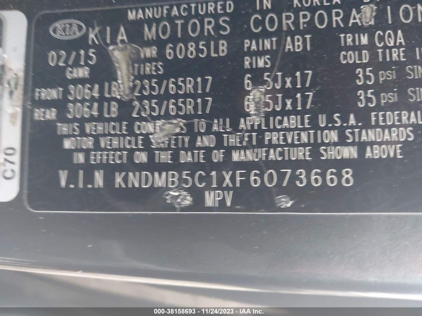 2015 KIA SEDONA LX - KNDMB5C1XF6073668