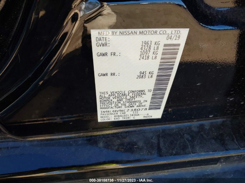 2019 NISSAN ALTIMA 2.5 S - 1N4BL4BV9KC238078