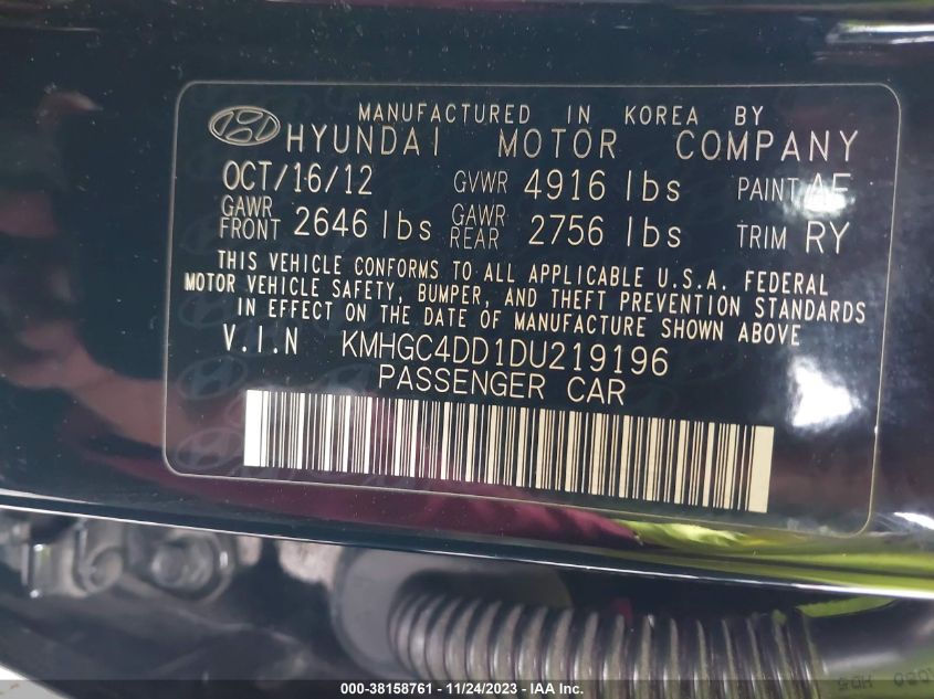 2013 HYUNDAI GENESIS 3.8L - KMHGC4DD1DU219196