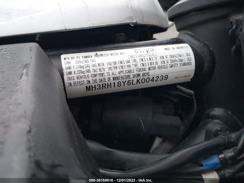 2020 YAMAHA YZFR3 A MH3RH18Y6LK004239