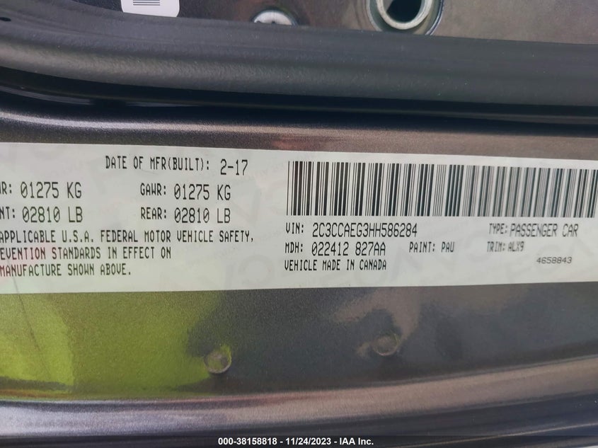 VIN 2C3CCAEG3HH586284 2017 CHRYSLER 300C
