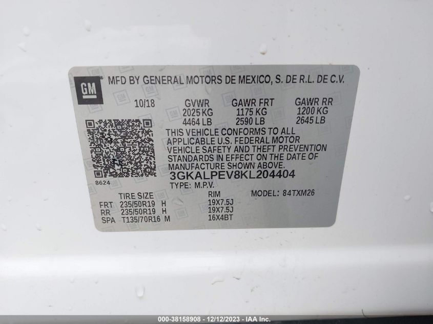 2019 GMC TERRAIN SLT - 3GKALPEV8KL204404