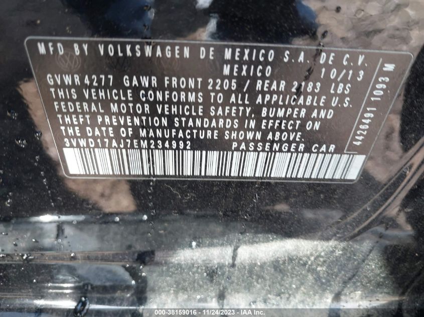 2014 VOLKSWAGEN JETTA SEDAN SE 3VWD17AJ7EM234992