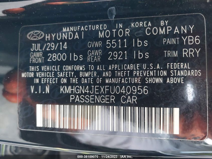 2015 HYUNDAI GENESIS 3.8L - KMHGN4JEXFU040956
