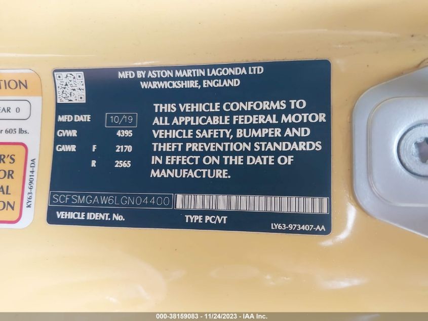 2020 ASTON MARTIN VANTAGE - SCFSMGAW6LGN04400