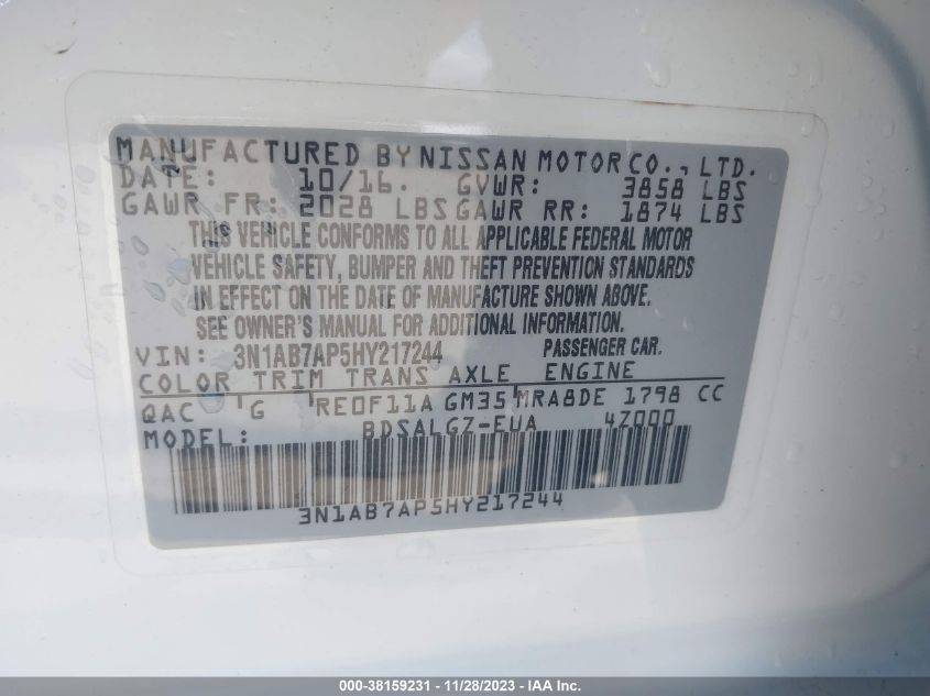 2017 NISSAN SENTRA SL - 3N1AB7AP5HY217244