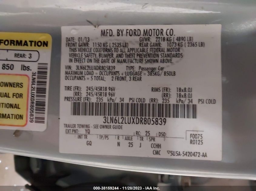2013 LINCOLN MKZ HYBRID 3LN6L2LUXDR805839