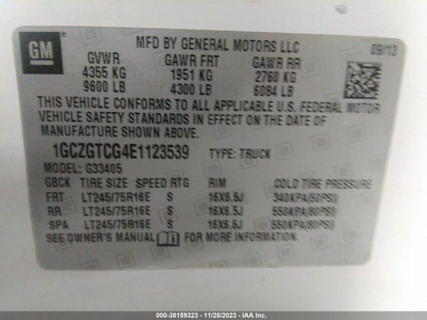 2014 CHEVROLET EXPRESS 3500 WORK VAN 1GCZGTCG4E1123539
