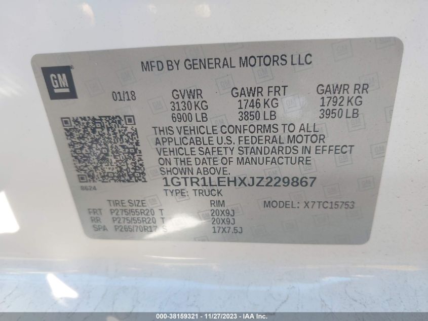 2018 GMC SIERRA 1500 - 1GTR1LEHXJZ229867