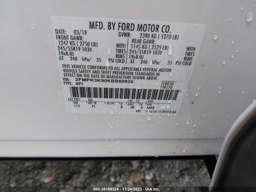 2019 FORD EDGE TITANIUM - 2FMPK3K90KBB80826