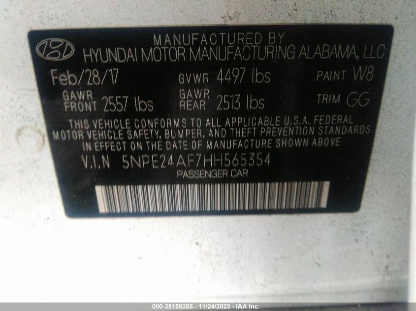 2017 HYUNDAI SONATA SE - 5NPE24AF7HH565354