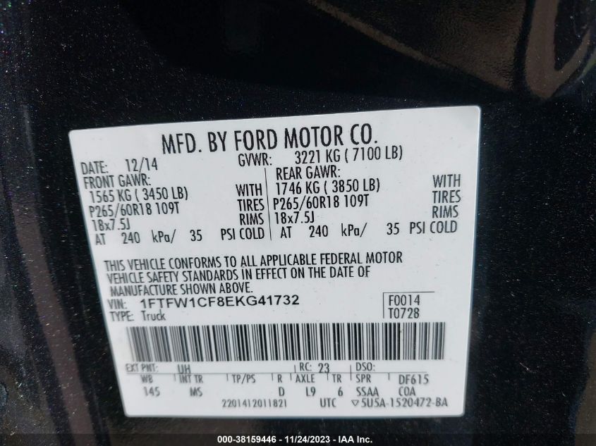 2014 FORD F-150 XLT - 1FTFW1CF8EKG41732