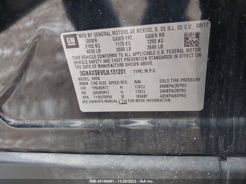 2018 CHEVROLET EQUINOX LT - 3GNAXSEV0JL131201