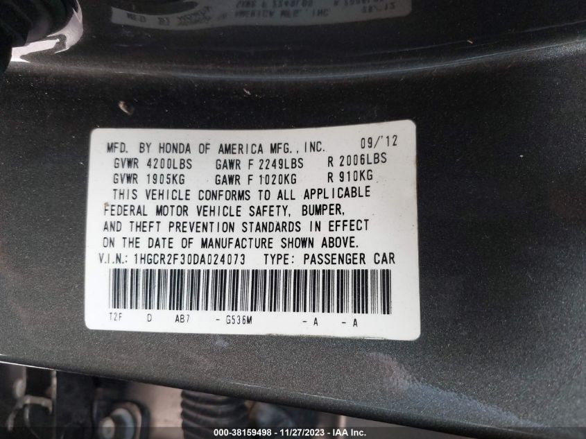 2013 HONDA ACCORD LX - 1HGCR2F30DA024073