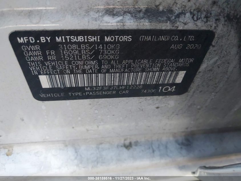 2020 MITSUBISHI MIRAGE G4 ES - ML32F3FJ7LHF12228