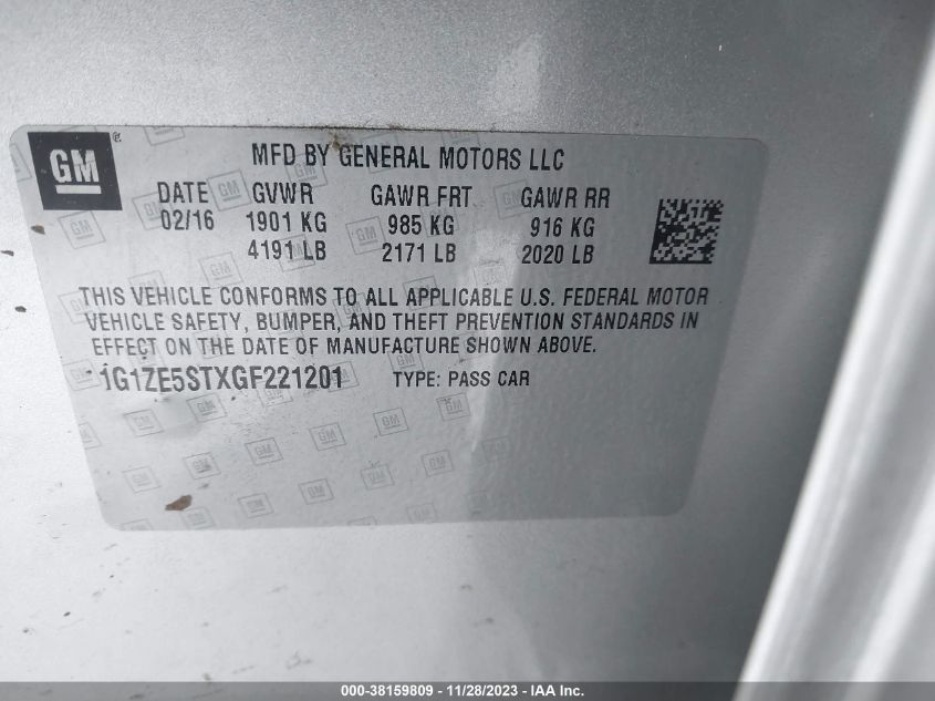 1G1ZE5STXGF221201 | 2016 CHEVROLET MALIBU