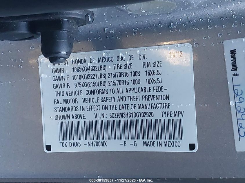 2013 HONDA CR-V LX - 3CZRM3H31DG702920