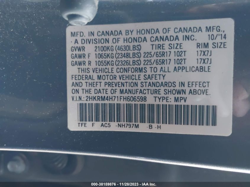 2015 HONDA CR-V EX-L - 2HKRM4H71FH606598
