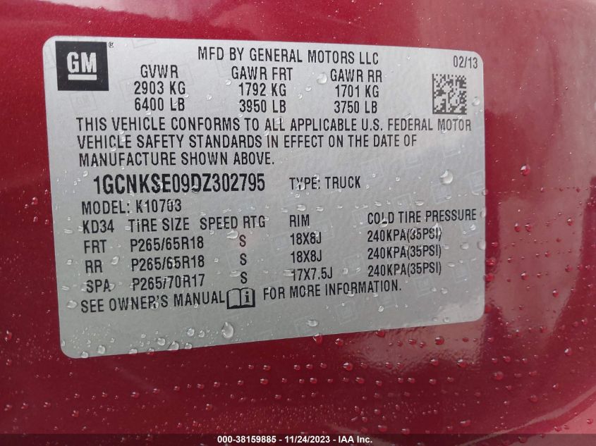 2013 CHEVROLET SILVERADO 1500 LT - 1GCNKSE09DZ302795