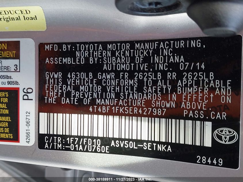 2014 TOYOTA CAMRY LE - 4T4BF1FK5ER427987
